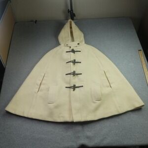 Burberry Cream Hooded Wool Cape Coat with Toggle Closures